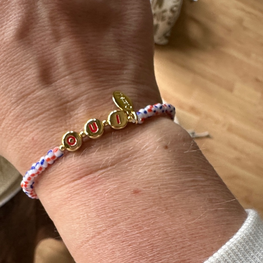 Clare V Gold and Red-Blue Beaded Bracelet